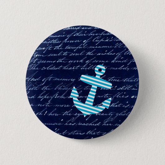 Badge Rond 5 Cm Conception nautique d'écriture d'ancre de rayure (Devant)