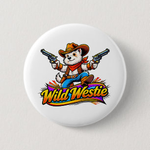 Badge Rond 5 Cm Conception Original Chien Westie Cowboy