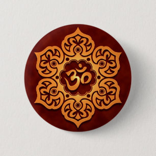 Badge Rond 5 Cm Conception rouge d'or florale d'Aum