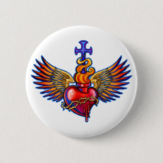 Badge Rond 5 Cm Conception sacrée d'ailes d'ange de coeur