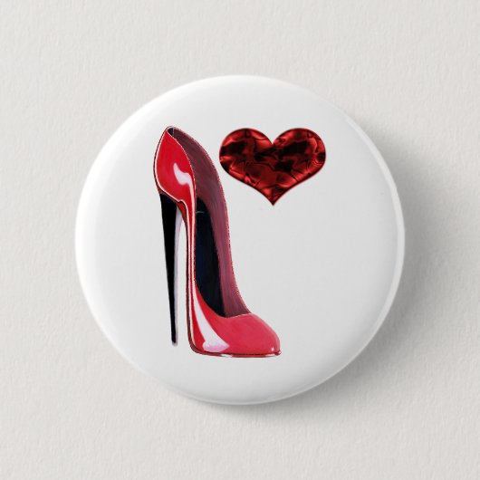Badge Rond 5 Cm Conception stylet rouge de chaussure et de coeur (Devant)