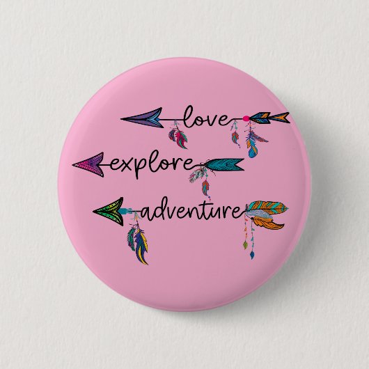 Badge Rond 5 Cm Conception Tribale Bohème Flèche Aventure Explorer (Devant)