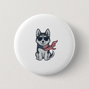 Badge Rond 5 Cm Conception vectorielle de chiot husky patriotique 