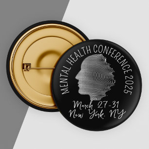 Badge Rond 5 Cm Conférence sur la santé mentale de style rétro