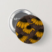 Badge Rond 5 Cm Confleurs jaunes sur brun foncé (Devant & derrière)