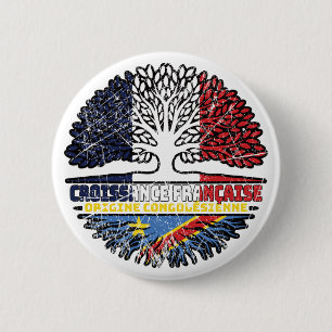 Badge Rond 5 Cm Congo, Congo, France, drapeau des racines des arbr