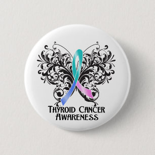 Badge Rond 5 Cm Conscience de cancer de la thyroïde de papillon