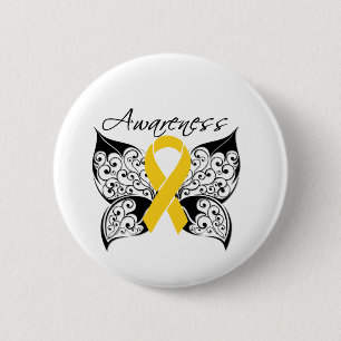 Badge Rond 5 Cm Conscience de papillon de tatouage - Cancer de