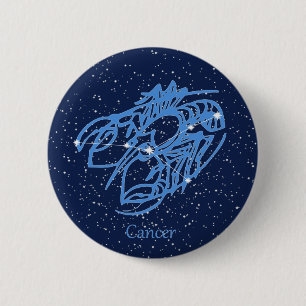 Badge Rond 5 Cm Constellation du cancer et signe zodiaque avec éto