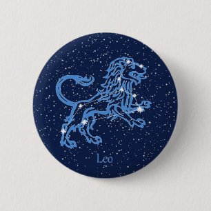 Badge Rond 5 Cm Constellation du Lion et signe du zodiaque avec de