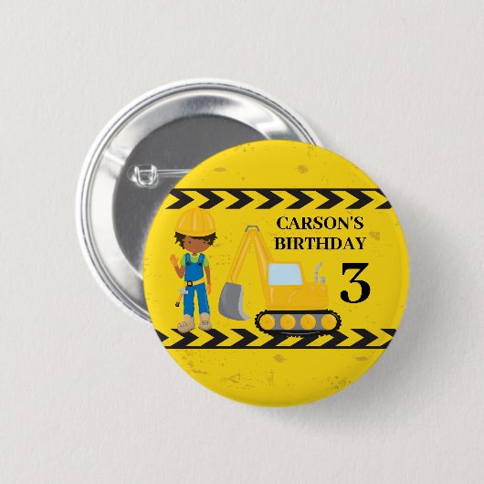 Badge Rond 5 Cm Construction Custom African American Birthday Boy (Devant & derrière)