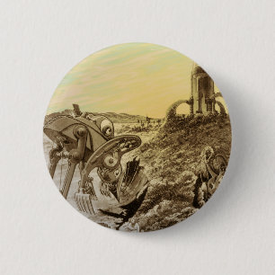 Badge Rond 5 Cm Construction de planète d'aliens de science-fictio