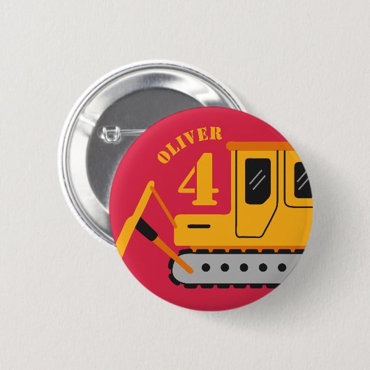 Badge Rond 5 Cm Construction pour enfants Rouge mignonne Anniversa (Devant & derrière)