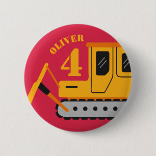 Badge Rond 5 Cm Construction pour enfants Rouge mignonne Anniversa