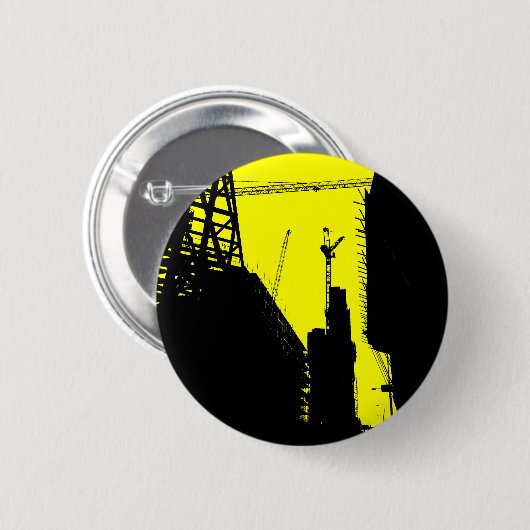 Badge Rond 5 Cm Constructions - Jaune (Devant & derrière)
