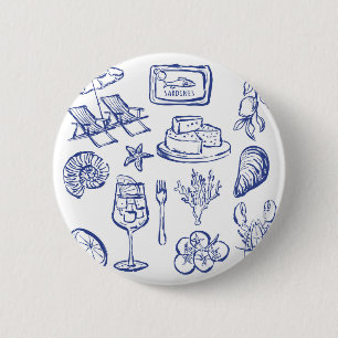 Badge Rond 5 Cm Contour de la vie méditerranéenne