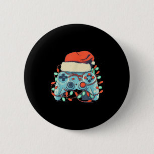 Badge Rond 5 Cm Contrôleur de jeu vidéo Noël Santa Hat Gamer Bo