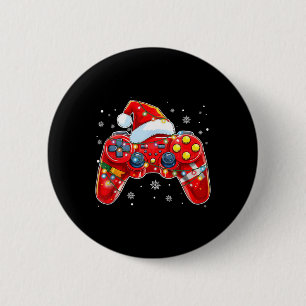 Badge Rond 5 Cm Contrôleur de jeu vidéo Noël Santa Hat Gamer Bo
