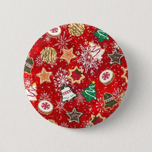 Badge Rond 5 Cm Cookies de Noël et flocons de neige en rouge (Devant)