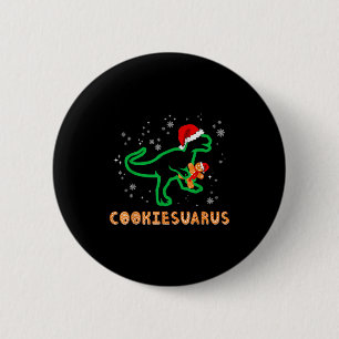 Badge Rond 5 Cm Cookiesaurus Noël Dinosaure Rex Biscuit de Sucre 