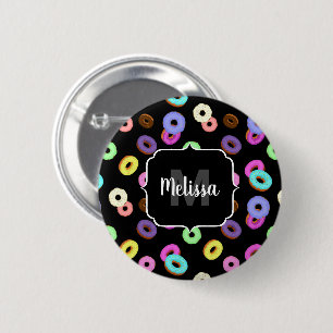 Badge Rond 5 Cm Cool amusant beignets colorés motif noir Monogramm