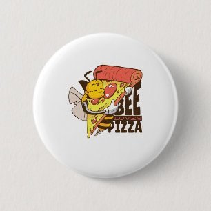 Badge Rond 5 Cm Cool Bee aime les jeux de mots sur pizza