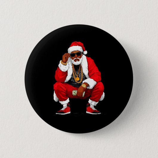 Badge Rond 5 Cm Cool Black Man Santa Claus Christmas African Ameri (Devant)