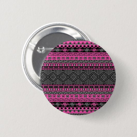 Badge Rond 5 Cm Cool été rose vif chaud Aztec motif (Devant & derrière)