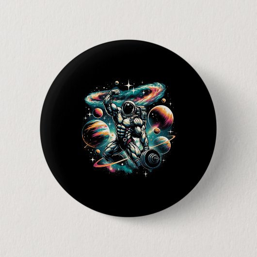 Badge Rond 5 Cm Cool Galaxy Bodybuilder Astronaut Sur La Construct (Devant)