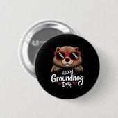 Badge Rond 5 Cm Cool Groundhog Wearing Sungles Retro Style Premium (Devant & derrière)