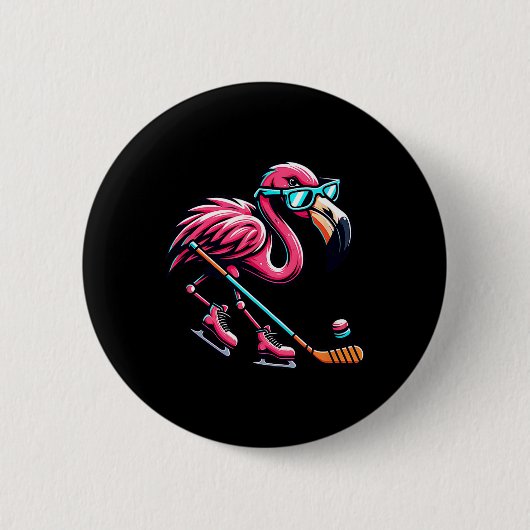 Badge Rond 5 Cm Cool Ice Hockey Flamingo Shades Style (Devant)