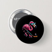 Badge Rond 5 Cm Cool Ice Hockey Flamingo Shades Style (Devant & derrière)