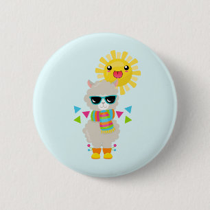 Badge Rond 5 Cm Cool Llama et souriant Kawaii Sun