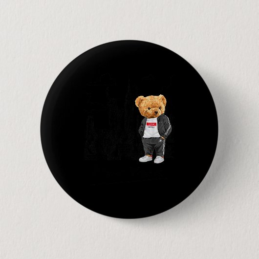 Badge Rond 5 Cm Cool New York City Teddy Bear Illustration Graphic (Devant)
