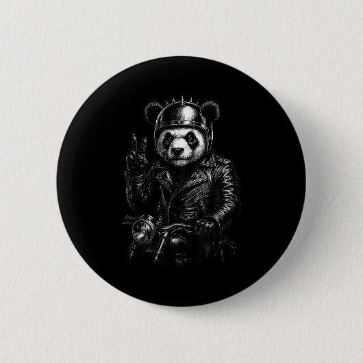 Badge Rond 5 Cm Cool Panda Punk Peace Sign Motorcycle  (Devant)