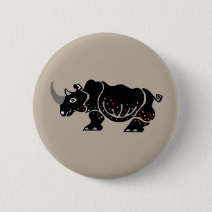 Badge Rond 5 Cm Cool RHINO - Graphique animal en voie de dispariti