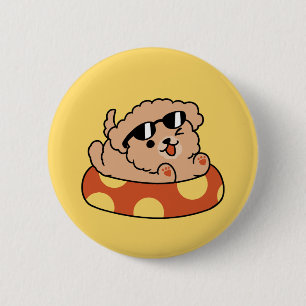 Badge Rond 5 Cm Cool Summer Chien Flottant - Jolie Puppy Pool Part