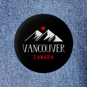 Badge Rond 5 Cm Cool Vancouver Canada Mountains Maple Leaf Dark