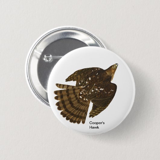 Badge Rond 5 Cm Cooper's Hawk par John James Audubon, Hawk Bird (Devant & derrière)