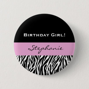 Badge Rond 5 Cm Copie moderne de zèbre de fille d'anniversaire