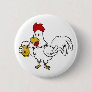 Badge Rond 5 Cm Coq avec bière de tasse   choisir la couleur arriè