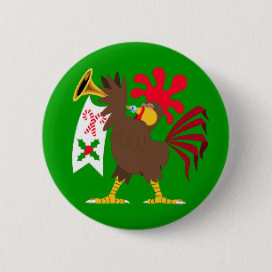 Badge Rond 5 Cm Coq de Noël