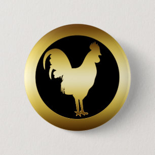 BADGE ROND 5 CM COQ D'OR