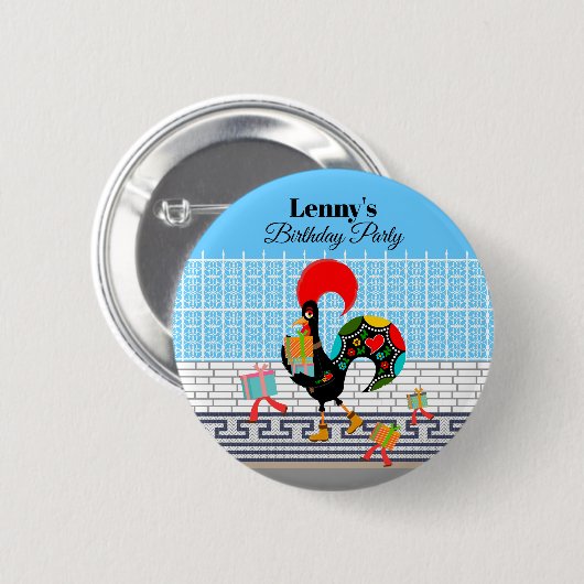Badge Rond 5 Cm Coq portugais avec Cadeaux d'anniversaire (Devant & derrière)