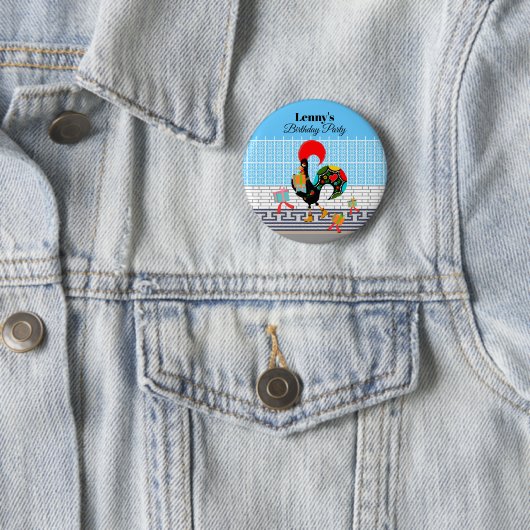 Badge Rond 5 Cm Coq portugais avec Cadeaux d'anniversaire (En situation)