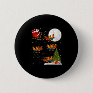 Badge Rond 5 Cm Coqs Poules Père Noël Traîneau Volant Drôle Magiqu