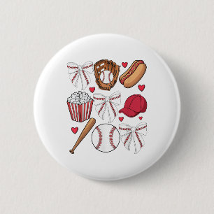 Badge Rond 5 Cm Coquette Baseball Femmes Bow Baseball Filles Cheer