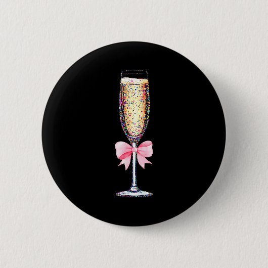 Badge Rond 5 Cm Coquette Champagne Gl Happy New Year 2026 Party Wo (Devant)