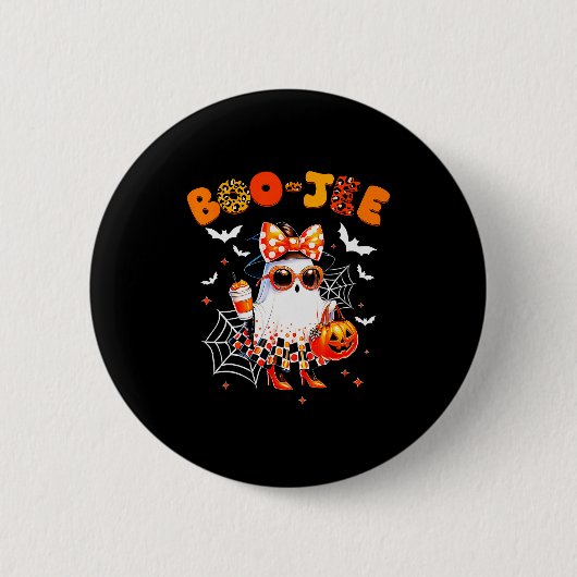 Badge Rond 5 Cm Coquette Leopard Ghost Coffee Boo-jee Halloween Bo (Devant)