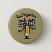 Badge Rond 5 Cm Coquette Pencil Bow Kindergarten Teacher School (Devant)